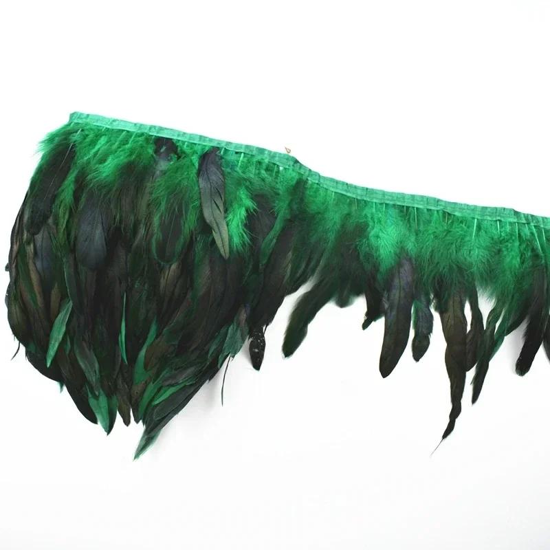 10Meters Rooster Feathers Tassel Fringe Trim On Tape Chicken Black Natural Pheasant Feather for Clothes Carnival Ribbon Sewing