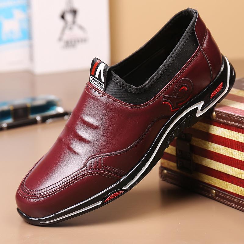 

Весенние новые мужские повседневные кожаные туфли, мужская молодежная мода, корейская версия универсальной трендовой мужской обуви, туфли для вождения с одной педалью 44 бордовый