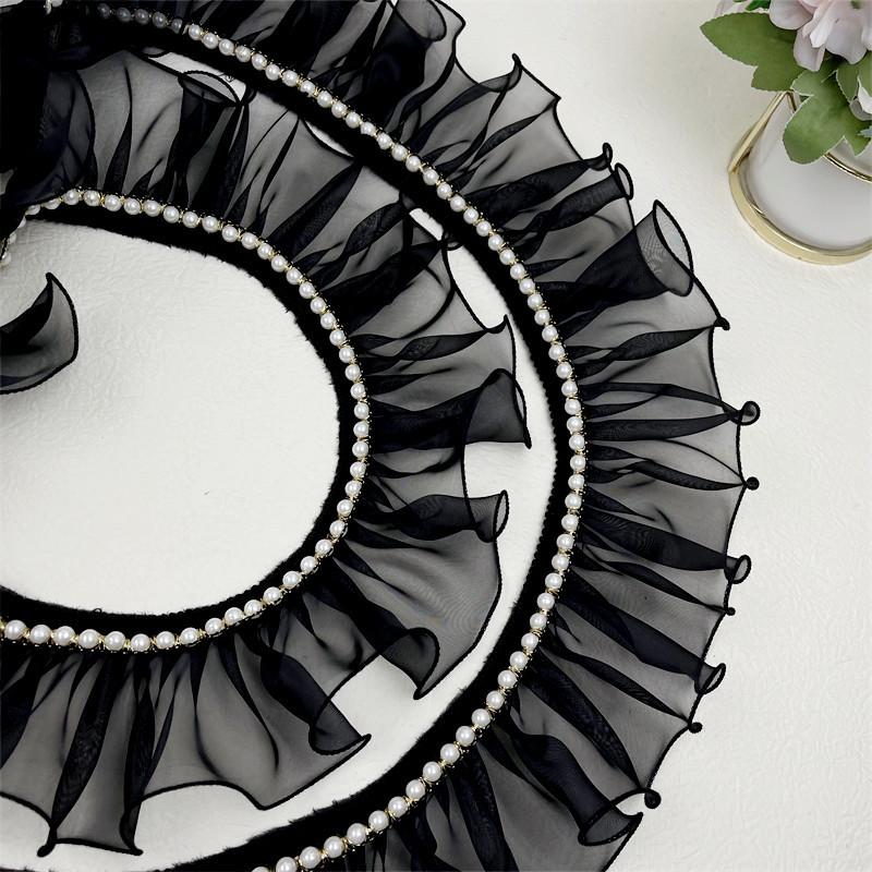 

3/4/5 ярдов кружевной плиссированной ткани шириной 8 см с бисером и оборками, отделочная лента из кружева для самостоятельного изготовления воротников платьев, юбок, подолов, шитья, декора 3 Yard чёрный