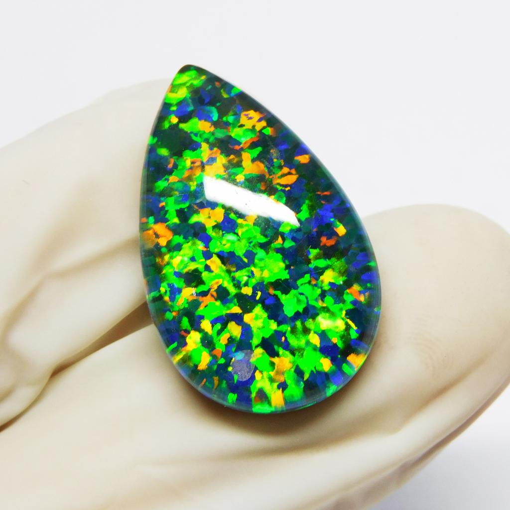 Lab-Created Opal Loose Gemstone Doublet Multi Color 15.35 ct Pear Cut for Jewelry Making and Crafts