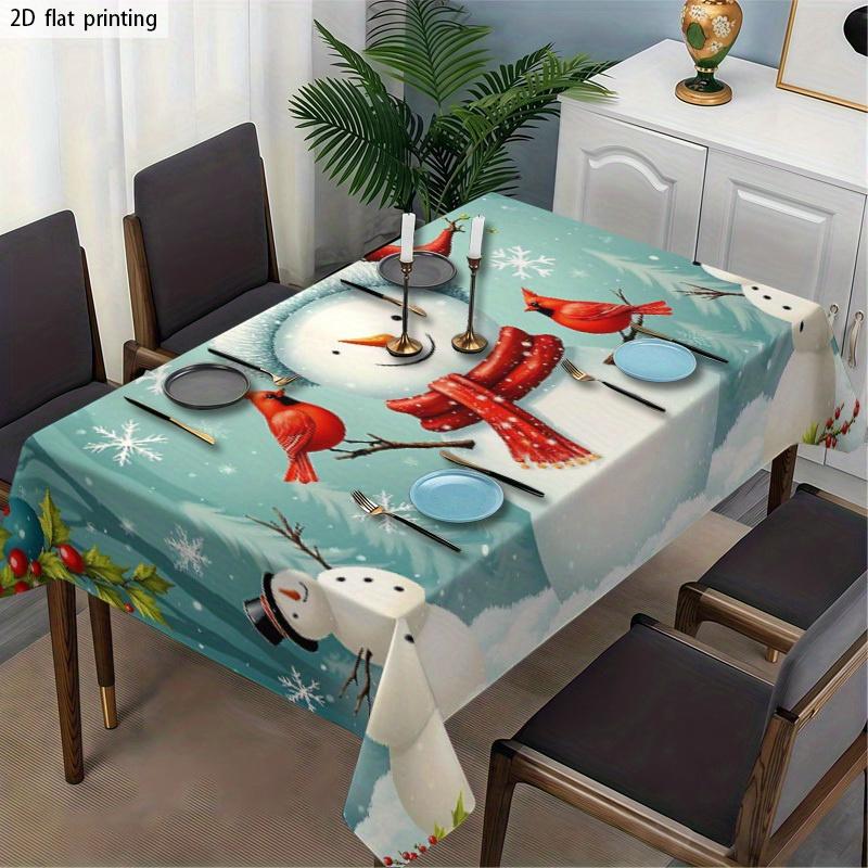 1pc Tablecover with Beautiful Snowman, Cardinal, and Snowflake Pattern, Machine Washable and Easy to Clean, for Dining Tables, Coffee Tables, Desks, P
