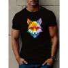 European Sizes Men's Casual Short Sleeve T-Shirt with Geometric Fox Design - Breathable Polyester, Round Neck