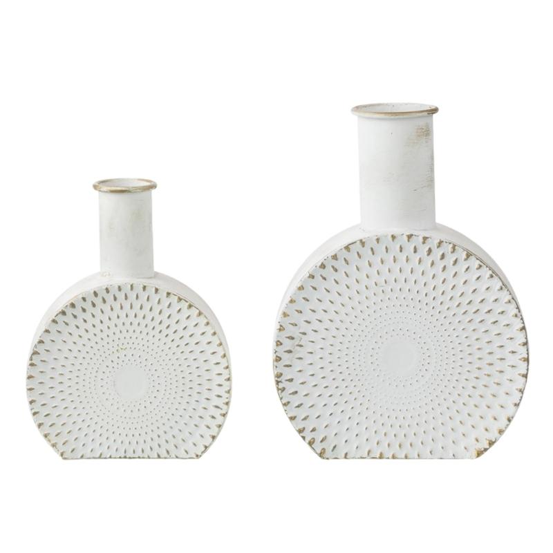 

Vintage Farmhouses Decorative Round White Metal Centerpieces Vases for Dried Flower Home Decors Tabletop Display