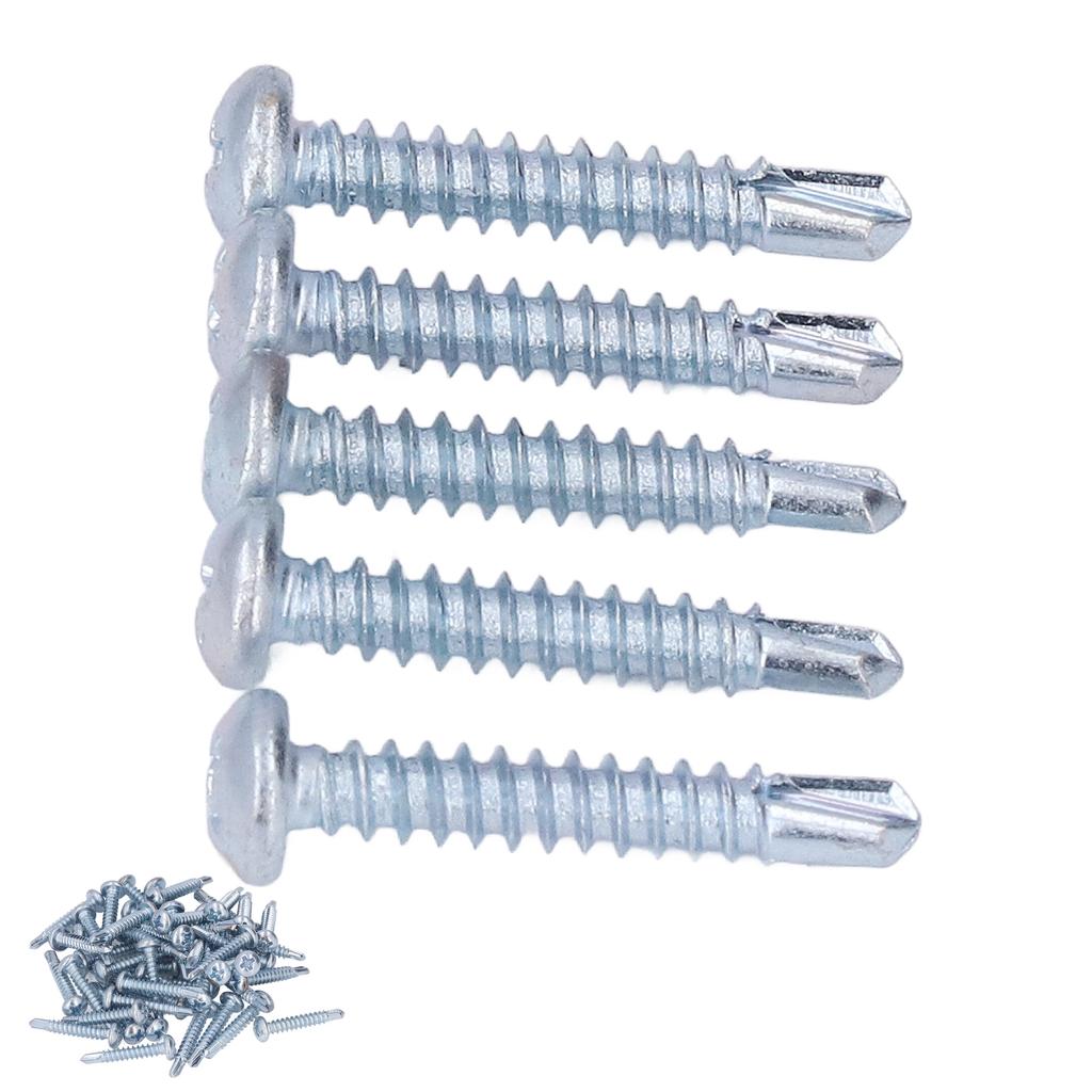 50 Pcs Round Head Self Drilling Screw 4.2x25mm Galvanized Steel Drill Screws for Furniture Repair