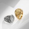 [Magic of Sedona] Caesar Signet Ring, Stainless Steel, Gold Color, US Size 9, Antique, Classic Ring