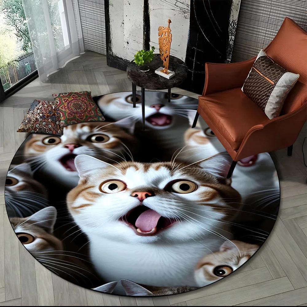Cute Calico Cat,Persian Cat,Ragdoll Cartoon Round Carpet Rug for Living Room Bedroom Kids Decor,Pet Area Rug Non-slip Floor Mat