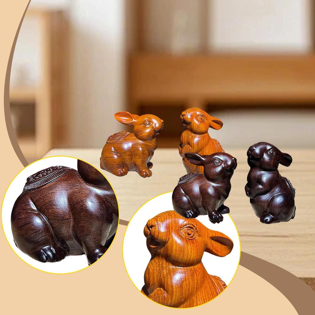 2 Stück Holzgeschnitzte Hasenfigur Dekorative Verzierung Reizende Dekoration Tierfigur für Schreibtisch Sammlerstück Wohnzimmer