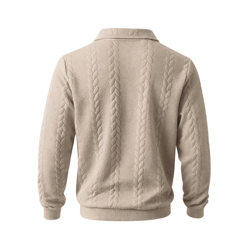 TikTok Men's Jacquard Polo Shirt: Casual Loose-Fit Hoodie with Lapel and Long Sleeves
