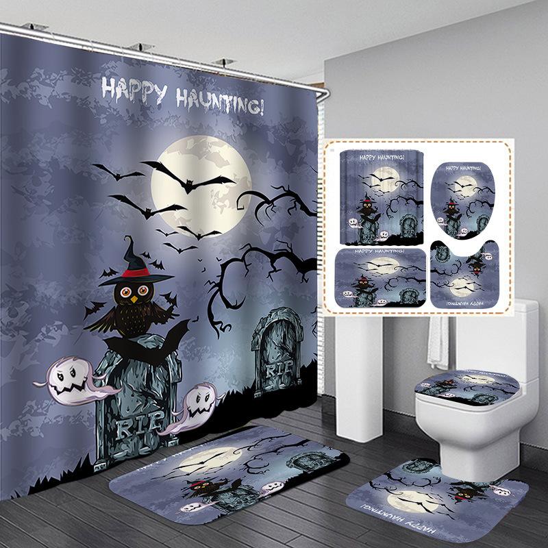 Halloween Elements 3D Digital Printing Bathroom Four-Piece Shower Curtain Partition Curtain Shower Curtain