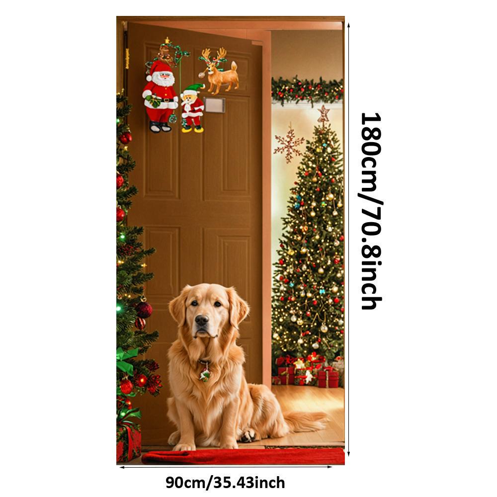 Sitting Santa Claus Linings for Christmas Doors Christmas Decorations 2025 Santa with Puppy Door Cover Indoor And Outdoor Decors