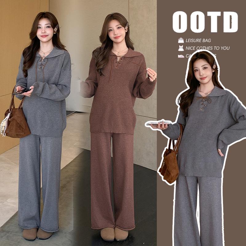 

2025 Stylish Pregnancy Set: Thickened Sweater & Pants Two-Piece for Expectant Mothers - High-End Autumn Winter Maternity Wear L кофейный