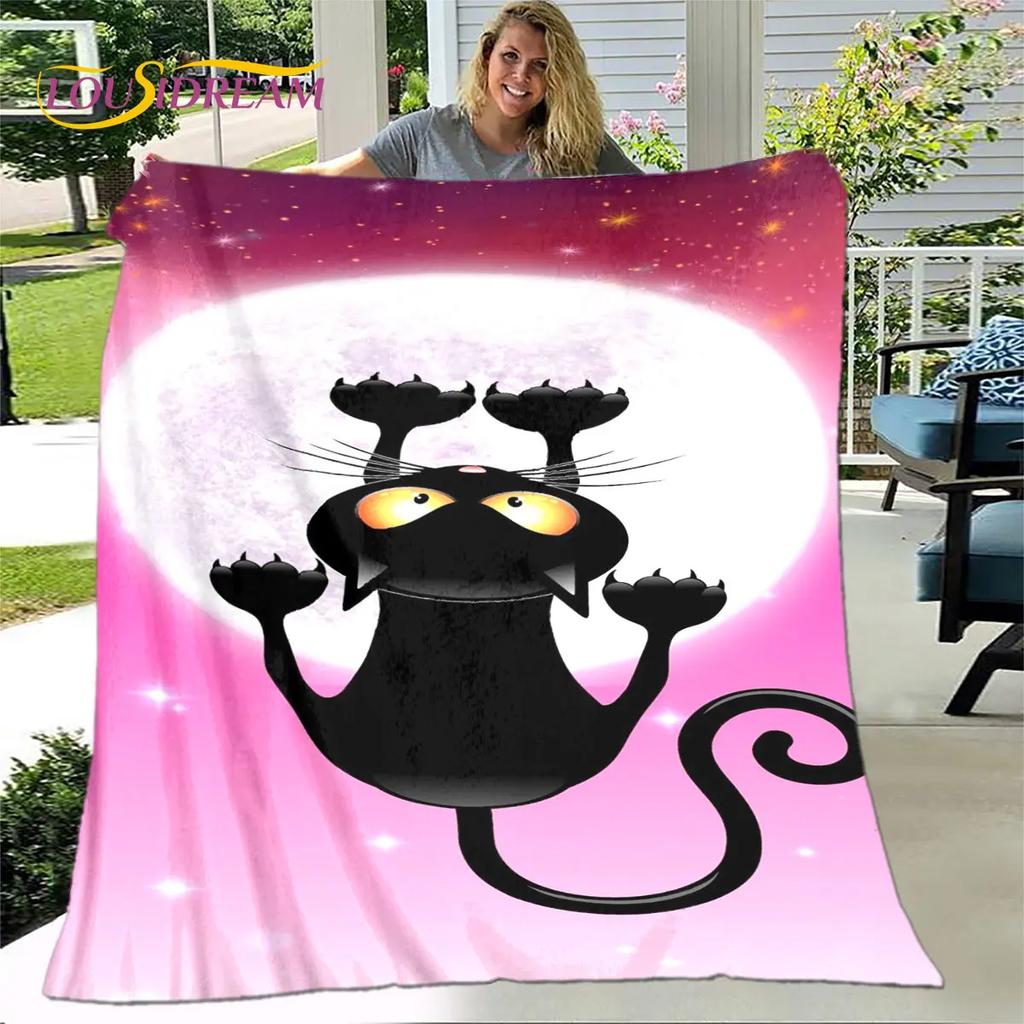 3D Cartoon Cute Gothic Cat Blanket,Flannel Blanket Throw Blanket,Warm Children's Blanket for Home Living Room Bedroom Beds Sofa