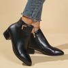 Classic Medium Heel Pu Ankle Boots Women 2025 Winter Metal Decoration Pointed Toe Chelsea Boots Winter Driving Shoes Plus Size