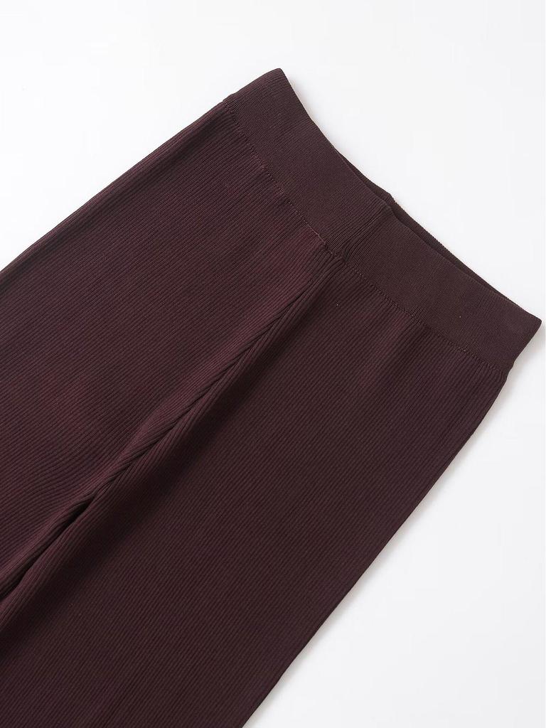 2025 Spring Women's European American Style Ribbed Knit Deep V-Neck Top & Casual Straight-Leg Pants Set