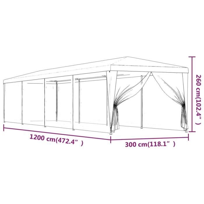 319247 vidaXL Party Tent and 10 Mesh Sidewalls Blue 3x12 M HDPE