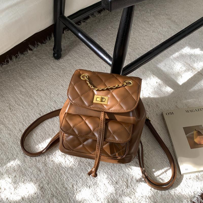 Fashion rhombus embroidered thread women's backpack 2025 new versatile chain backpack travel mini schoolbag