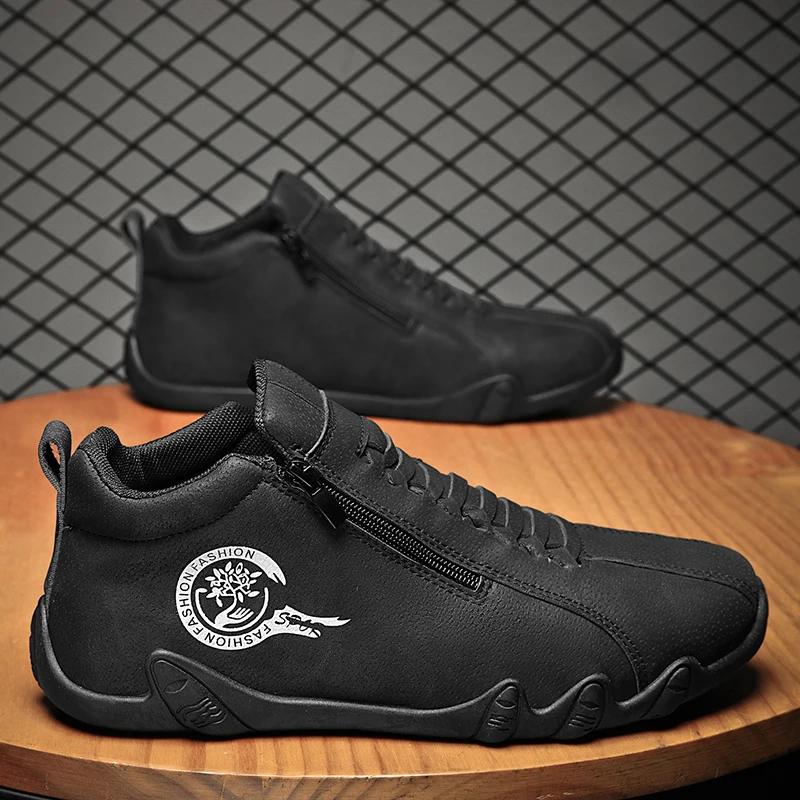 

Мужская повседневная обувь 2025 года, короткие ботинки на молнии сбоку, универсальная обувь на плоской подошве, модная и стильная, подходящая для занятий спортом на открытом воздухе 40 чёрный