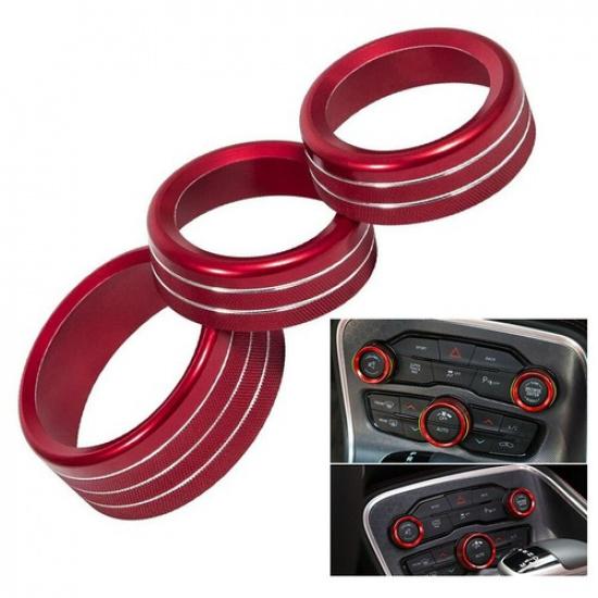 3x Red AC Radio Switch Decor Ring Knob Cover For 15-20 Dodge Challenger Charger