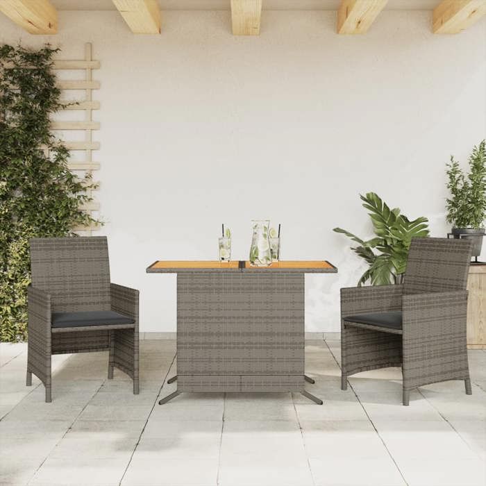 VidaXL Ensemble de Bistro avec Coussins 3 pcs, Chaises et Table de Patio, Meubles de Terrasse Arrière-cour Extérieur, Gris 365125