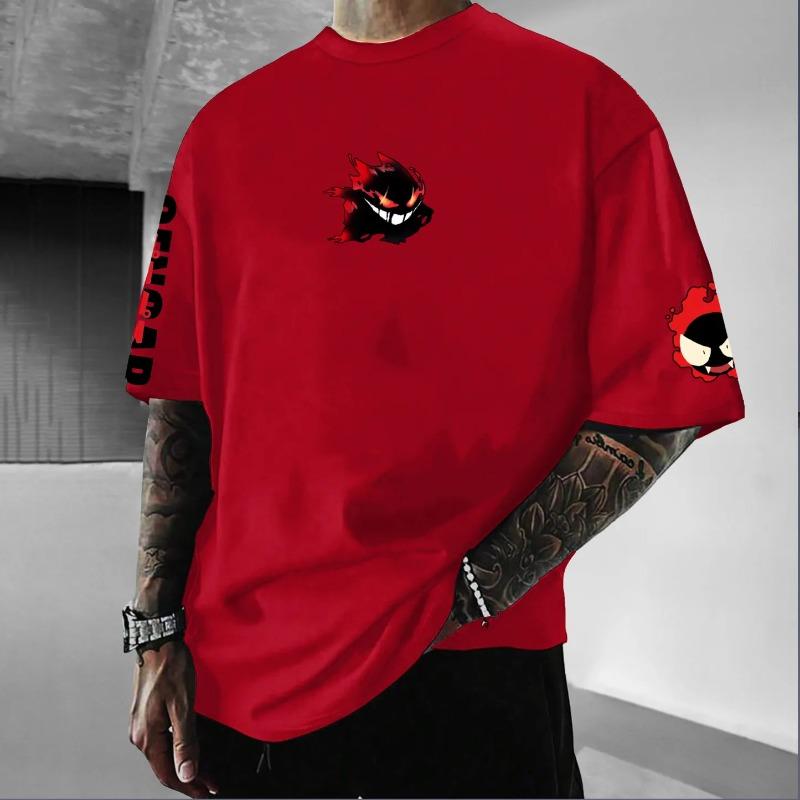 Pokémon Gengar Double-layer Printed T-shirt for Men and Women Summer New Street Trend Harajuku Loose Casual Short Sleeved Top
