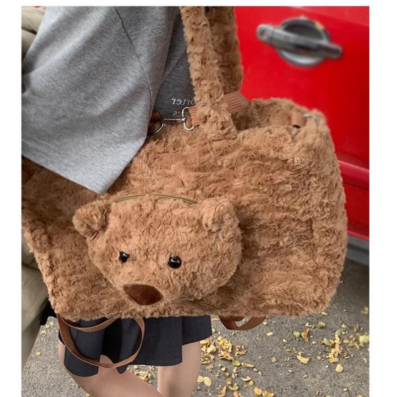 JIAERDI Harajuku Bear Plush Shoulder Bags Women 2025 Japanese Fur Soft  Large Capacity Handbag Ladies Sweet Cute Y2k Backpack
