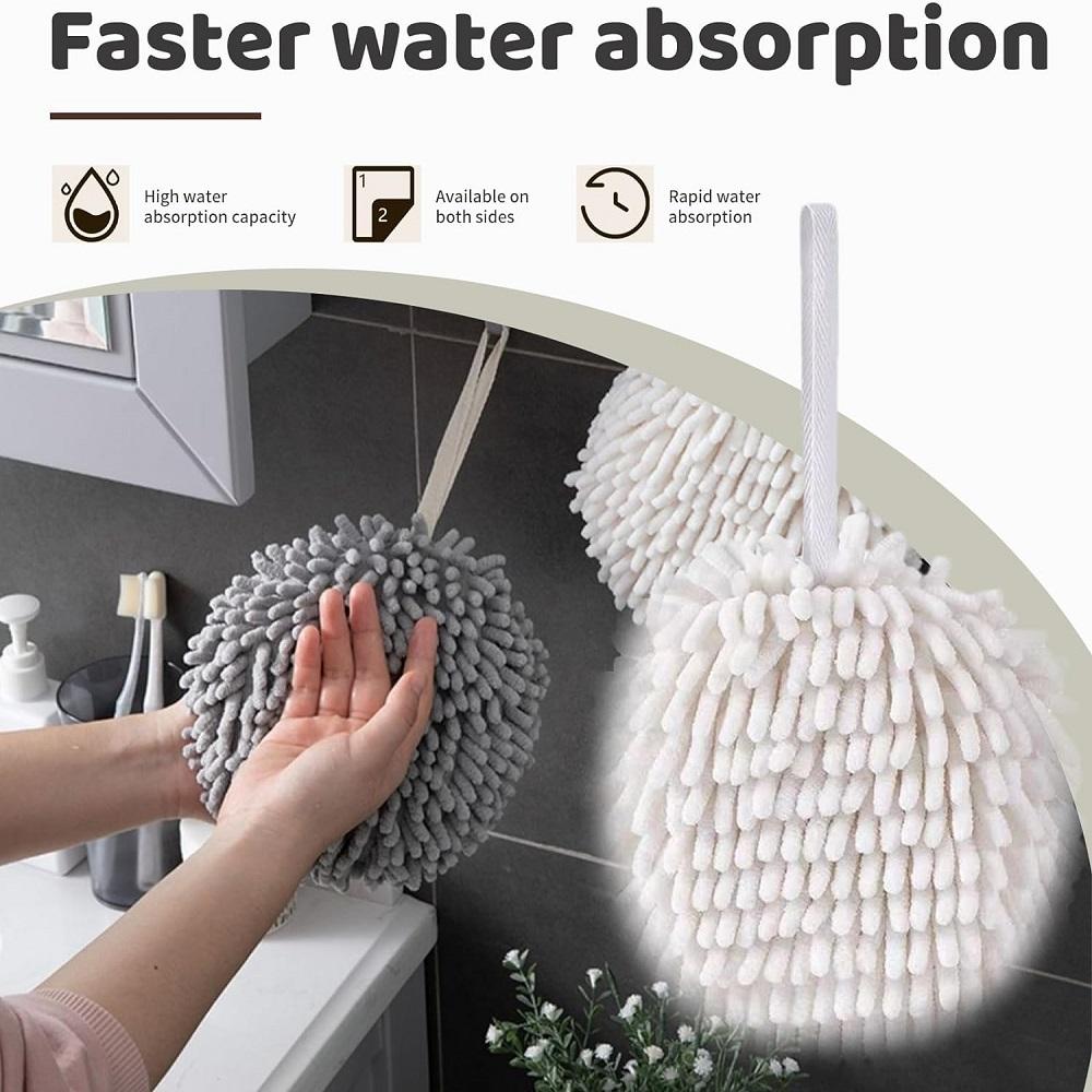 2PC Wipe Hands Towel Ball with 2 Hooks Super Absorbent Health Microfiber Chenille Soft Towels Bathroom Kitchen Supplies