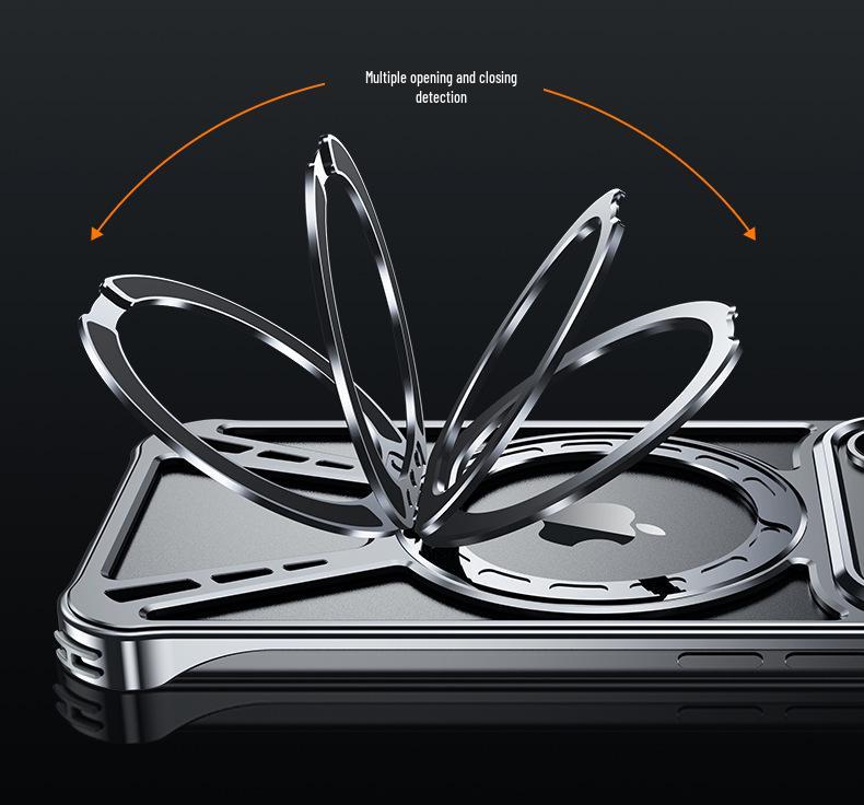 Compatible with iPhone 17 Air: Metal Hollow Heat-Dissipating Magnetic Stand Case for Apple 15/16 Pro Max.