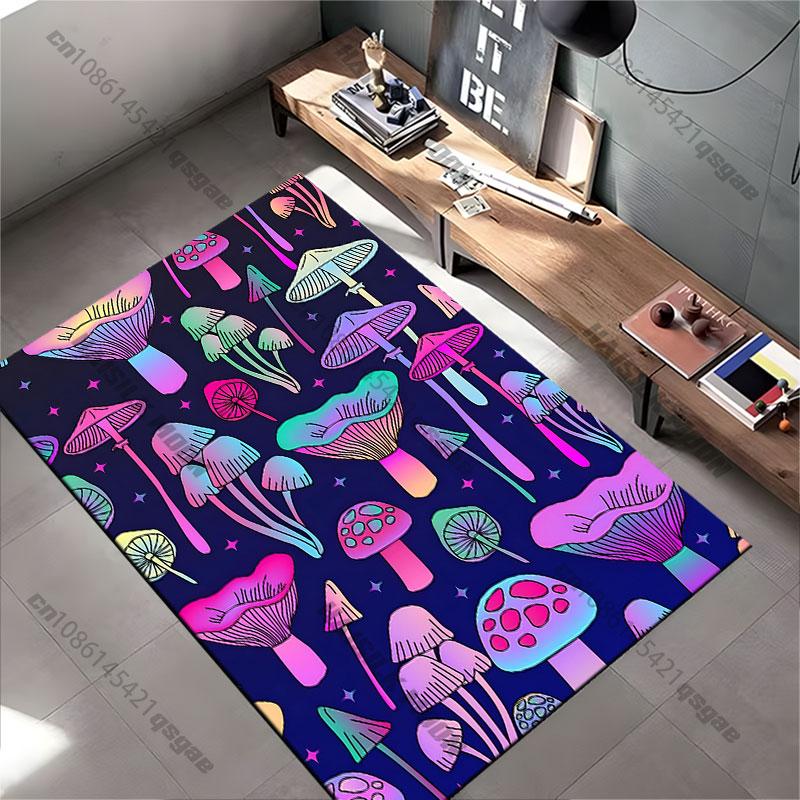Colorful mushrooms with starry background carpet Yoga living room room decor children's crawling mat doormat area rug