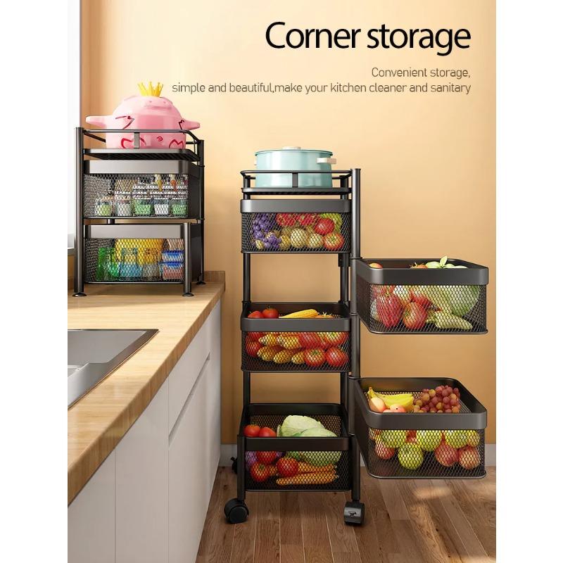 Kitchen Storage Shelf Multi-Layer Movable Fruit Vegetable Snack Stand Rotating Kitchen Storage Rack Large-capacity Shelf