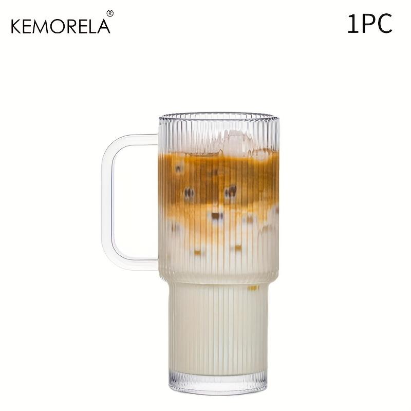 1/2PCS Stylish Striped Glass Cup with Lid/Without Lid Premium Hot and Cold Tumblers for Coffee Milk Water and Iced Drink 740ML