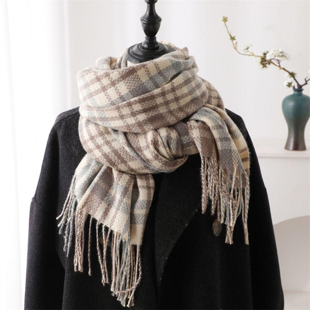 Windproof Winter Plaid Scarf Thick Warm Women Wrap Shawls Fashion Long Tassel Scarves