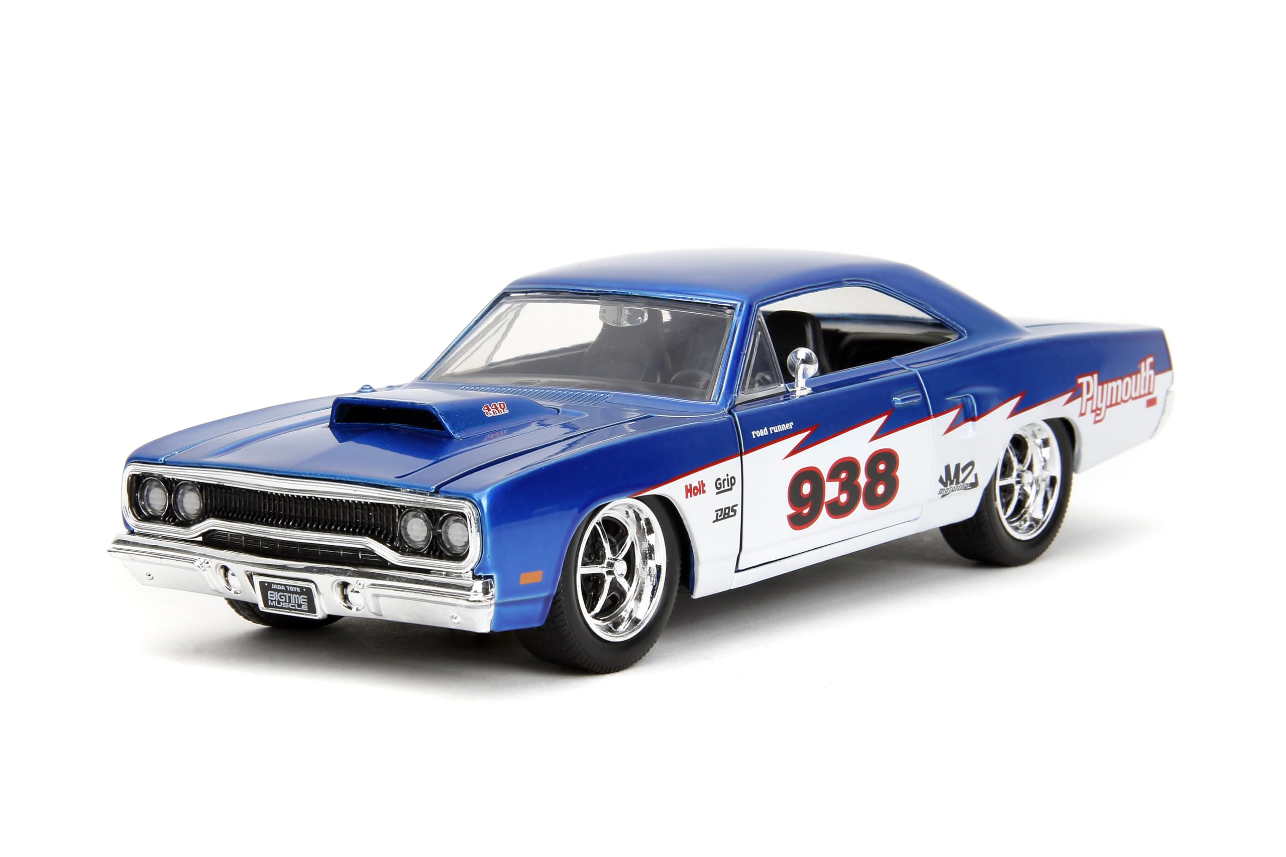 

Big Time Muscle 1970 Plymouth Roadrunner Coche Juguetes para y Adultos 124 Fundido, niños (Азул Карамело/Бланко)