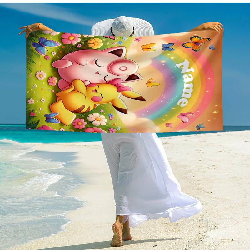 Custom Name Ultra-Soft Beach Towel with Pokémon Theme,Ideal for Pool - Camping, Diving - Perfect Travel Essential, Vibrant Beach Towel.