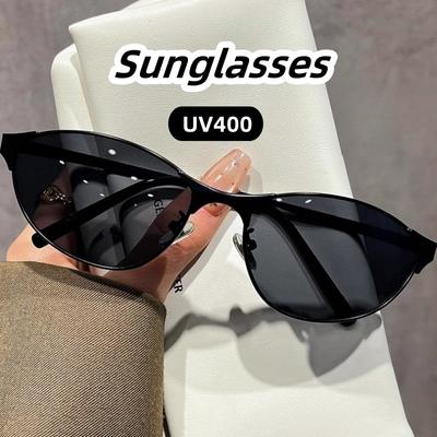 Trendy Metal Cat-eye Sports Sunglasses UV400 Protection for Travel Beach Street Photography Fashion Shades