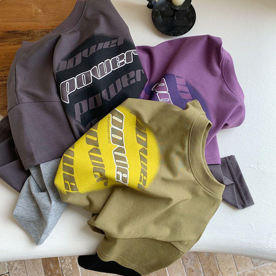 Boys' 2025 Spring New Stylish Two-Piece Look T-Shirt - Korean Letter Print Pullover