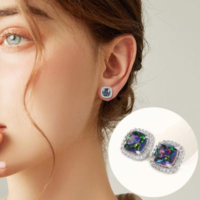 Boucles d'oreilles carrées en zircon coloré, bijoux pour femmes de tempérament coréen