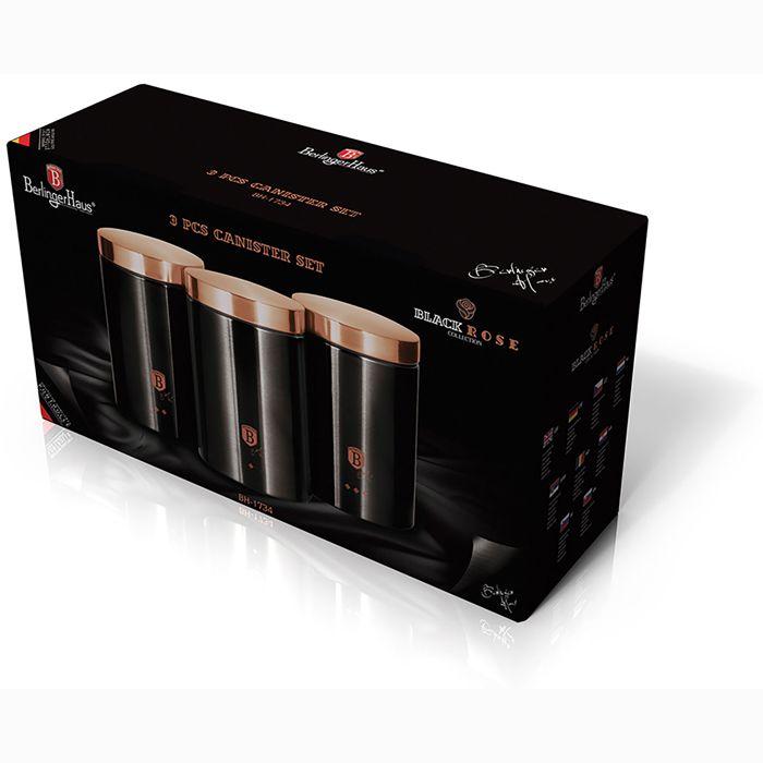 Set De 3 Boîtes De Cuisine En Acier Inoxydable Robuste, Ø11 X 17,8 Cm Design Berlinger Haus Black Rose Noir / Or Rose 57562