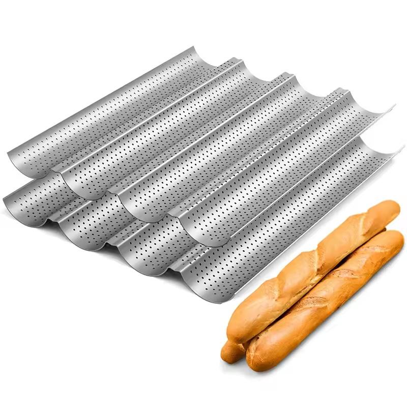 2/4 Wave Perforated French Bread Baking Pan Carbon Steel Baguette Pan French Bread Nonstick Loaves Loaf Cake Mold Baking Tools