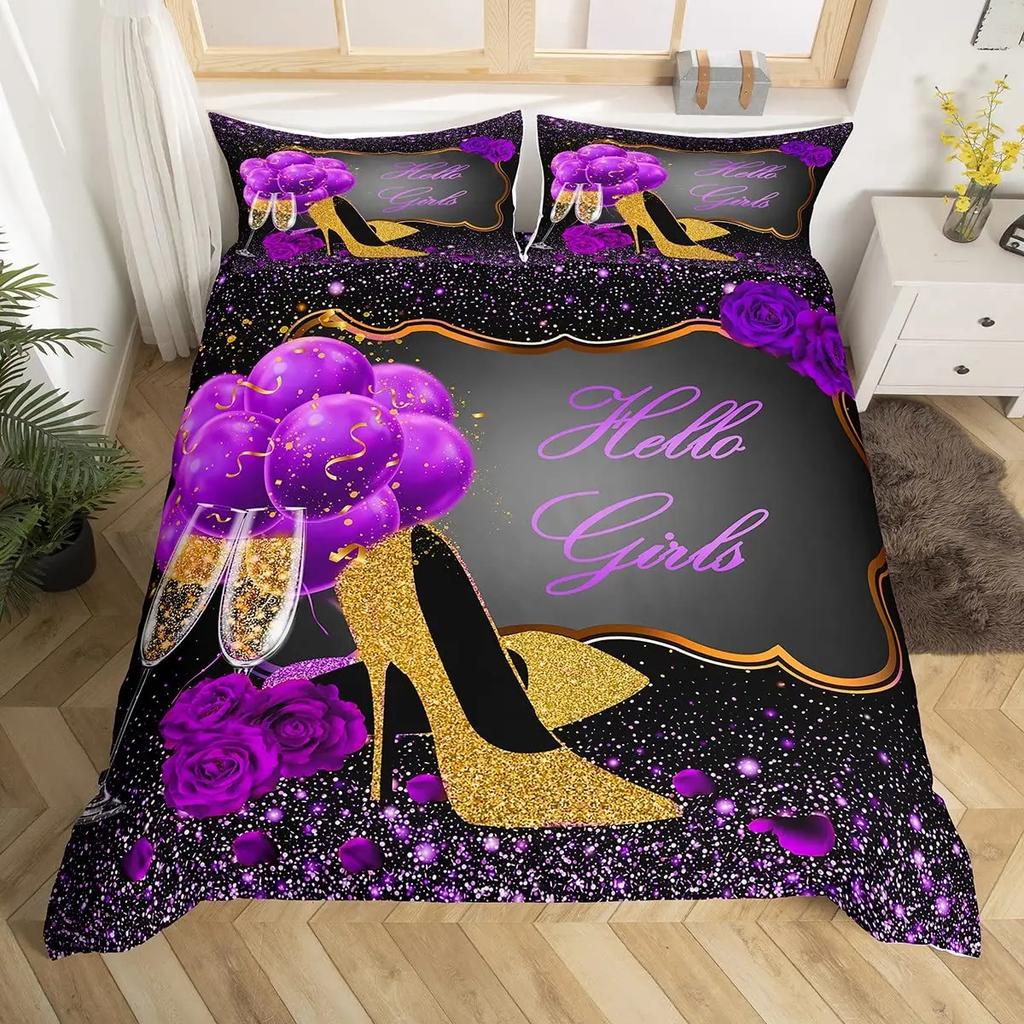 High-Heeled Shoes Duvet Cover Set Twin Full Queen King Bedding Set Romantic Comforter Cover For Teens Woman Bedroom Dorm Decor