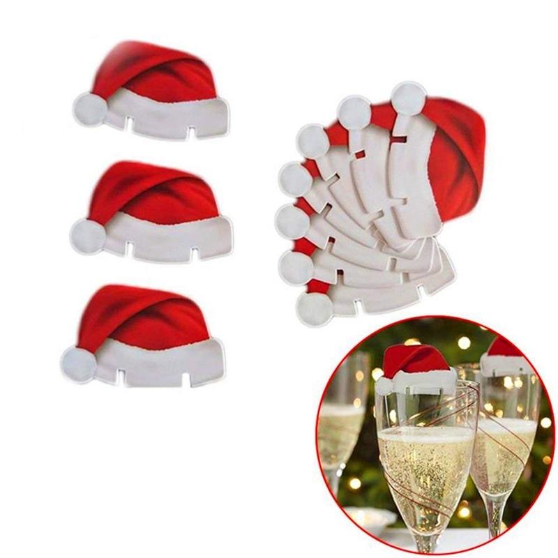 10pcs//set Christmas Decorations Hats 10pcs//lot Champagne Glass Decor Party