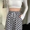 2022 New Arrivals Sweatpants Women Wide Leg Pants Retro High Waist Checkerboard Grid Elastic Woman Pant Black Loose Long Trouser