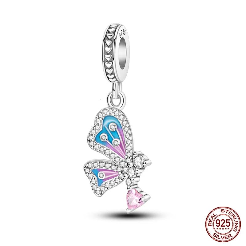 Copper Metal Lovely Purple Charm Bead Components Cat Dog Butterfly Flower Secure Safety Chain Dangle Pendant Bead Components Compatible With 4MM Hole