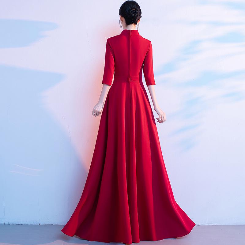 Women's Long Red Choir Performance Dress for Stage, Hosting, and Poetry Recitation Competitions - New Style Atmospheric Costume