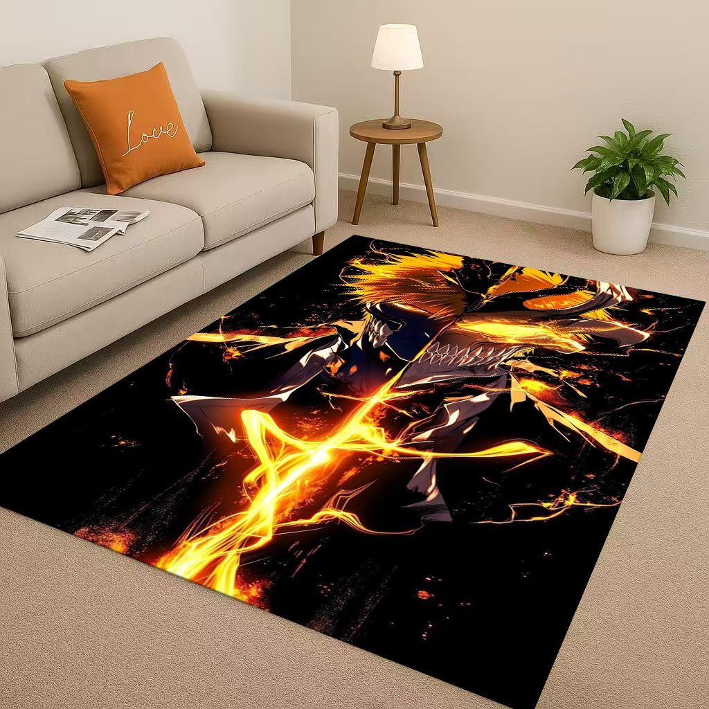 Anime Bleach Kurosaki Ichigo Cartoon Wohnzimmer Rutschfester Teppich für Schlafzimmer Sofa, Leicht zu reinigen Heimdekoration Fußmatte Spielmatte