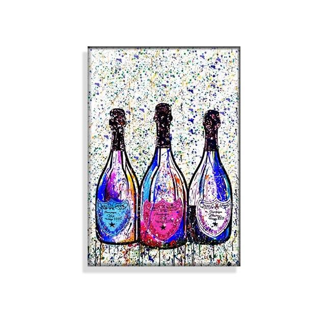 Champagne Bottle Posters and Prints Canvas Painting Colorful Pop Street Wall Art Pictures for Modern Home Living Room Decor