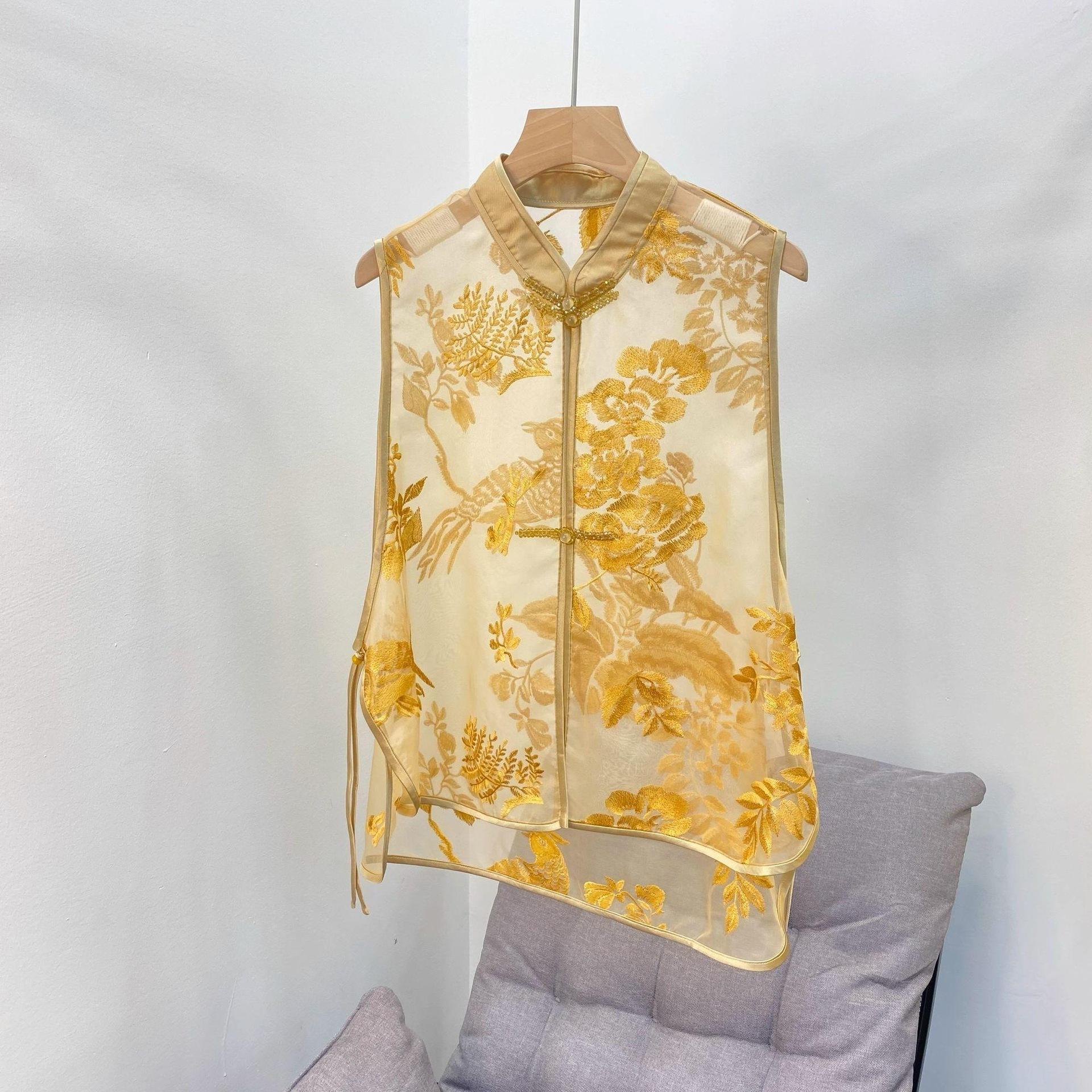 

Новый высокотемпераментный ретро вышивка с пряжкой 2025 жилет мода лето M (under 50kg recommended)