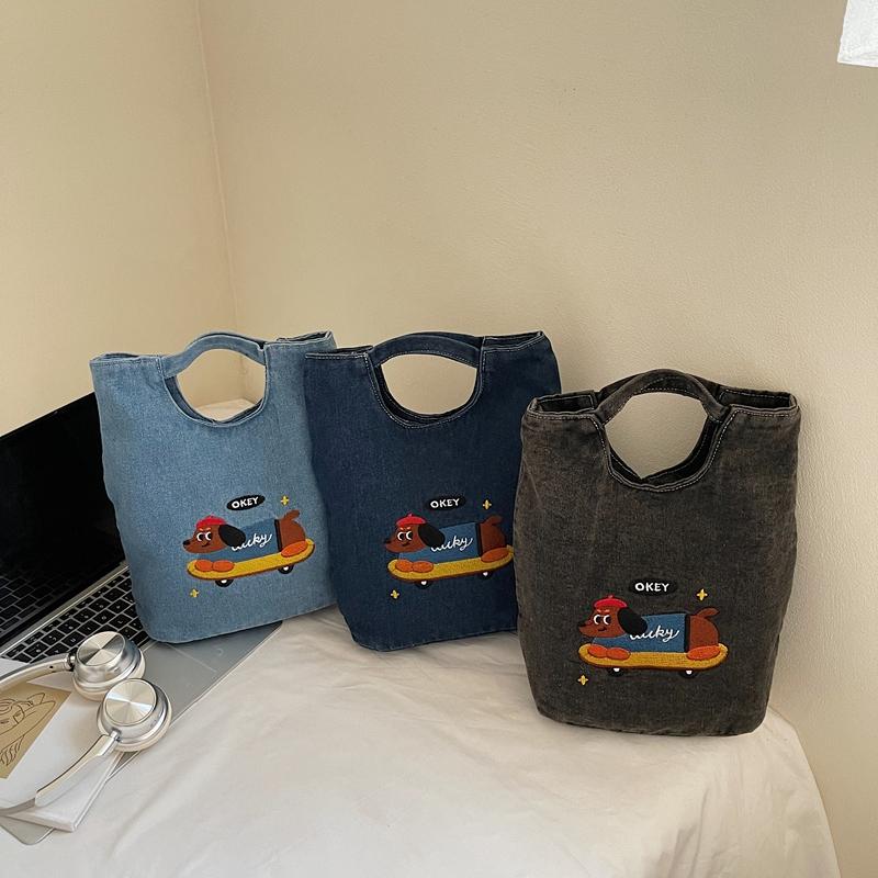 Dog Pattern Denim Bag Handbag Women's Large Capacity Shoulder Bag