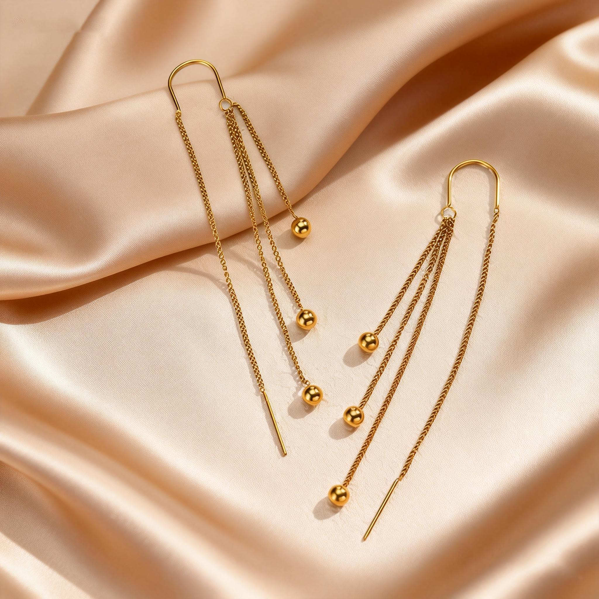 

Exquisite Gold Color Long Tassel Drop Earrings for Women Stainless Steel Ball Dangle Earrings Trendy Piercing Waterproof Jewelry золотой
