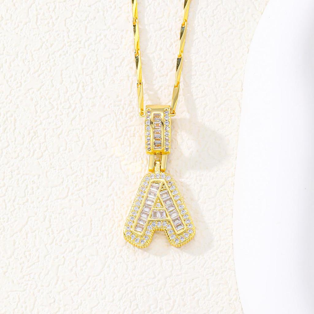 Hot Style Diamond Rock Candy 26-Letter Pendant Necklace: Copper, Zircon, and Real Gold Plated Jewelry Set