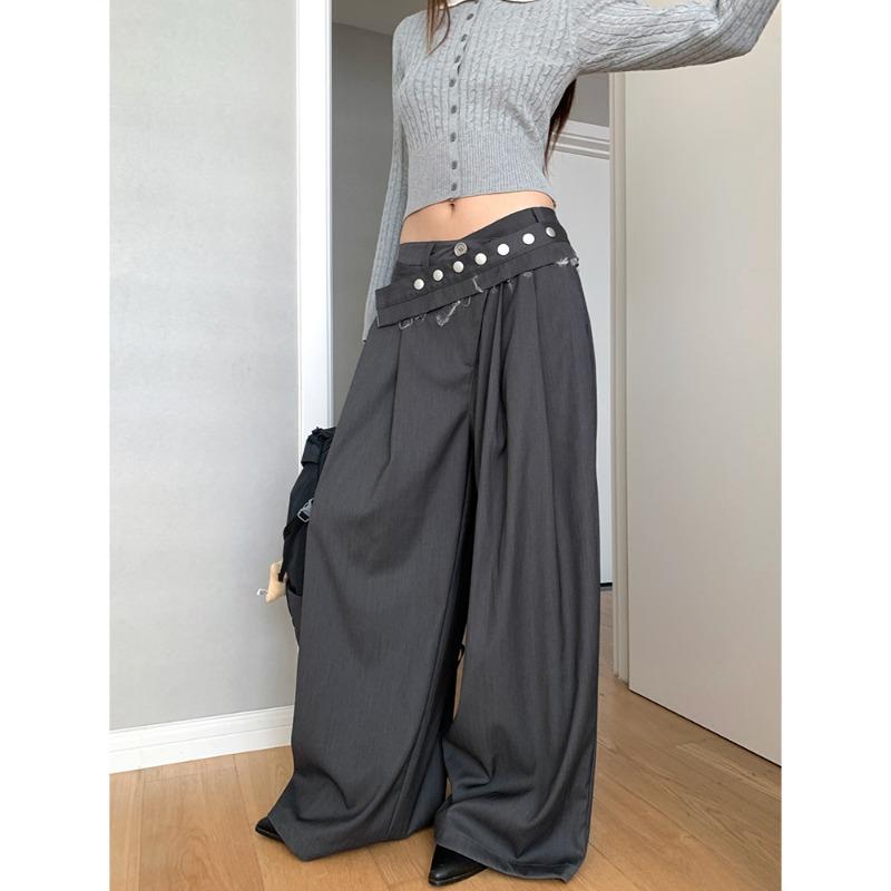 

Dorothy Korean Commuting Fashionable Versatile Loose Trousers with Drapey Casual Straight-leg Floor-length Wide-leg Pants for Women S серый